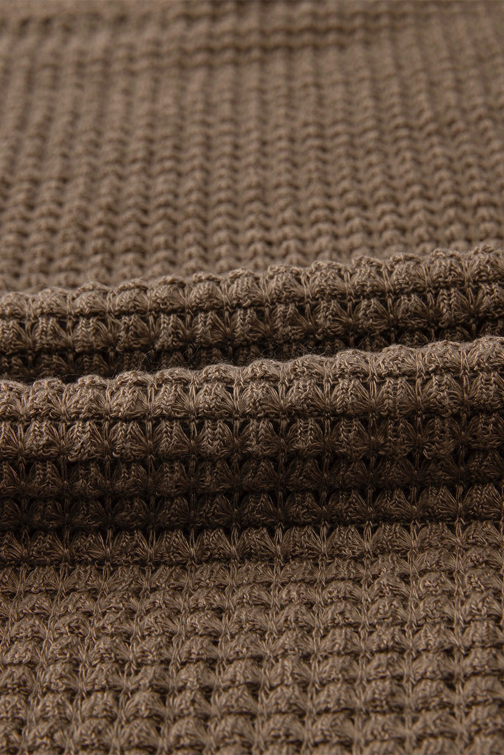 Brown Waffle Knit Drop Shoulder Long Sleeve Top