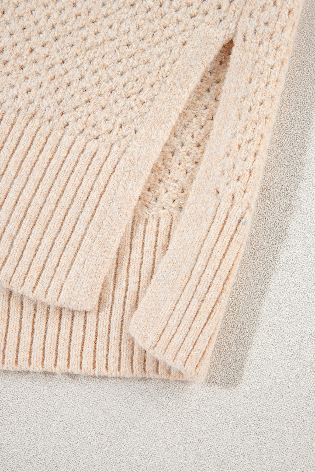 Beige Eyelet Loose Fit Sweater