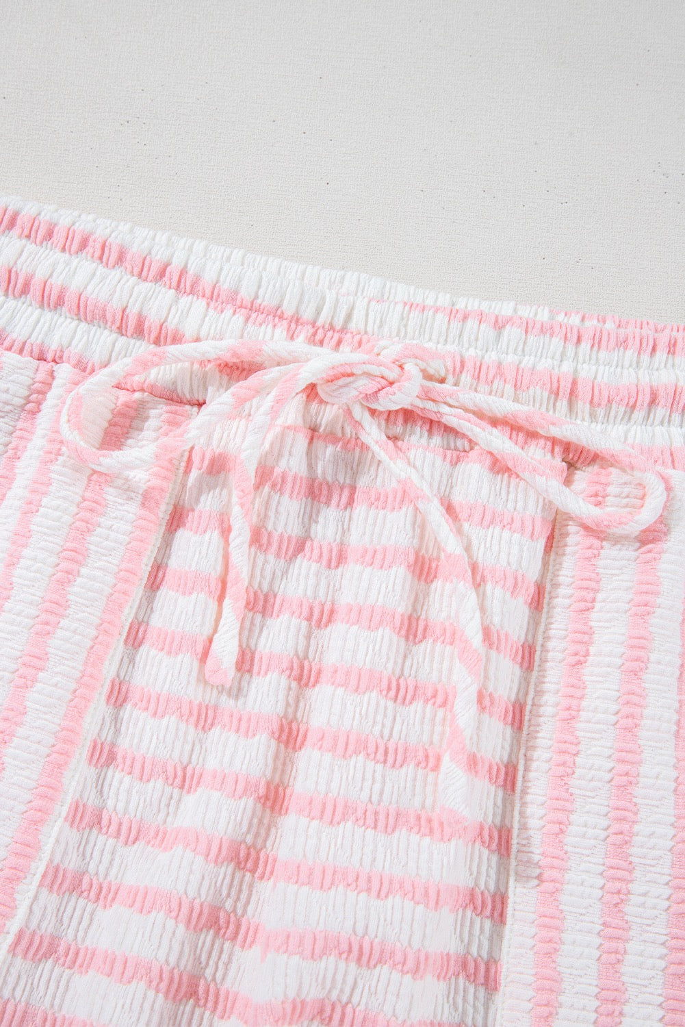 Pink Stripe Knitted Short Sleeve Top and Drawstring Shorts Set