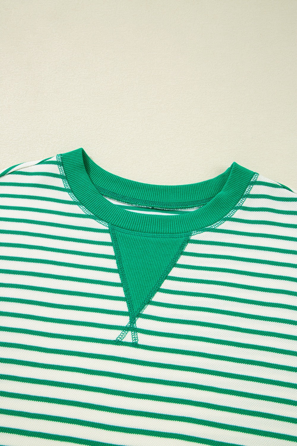 Bright Green Striped Exposed Seam Patchwork Loose Pullover