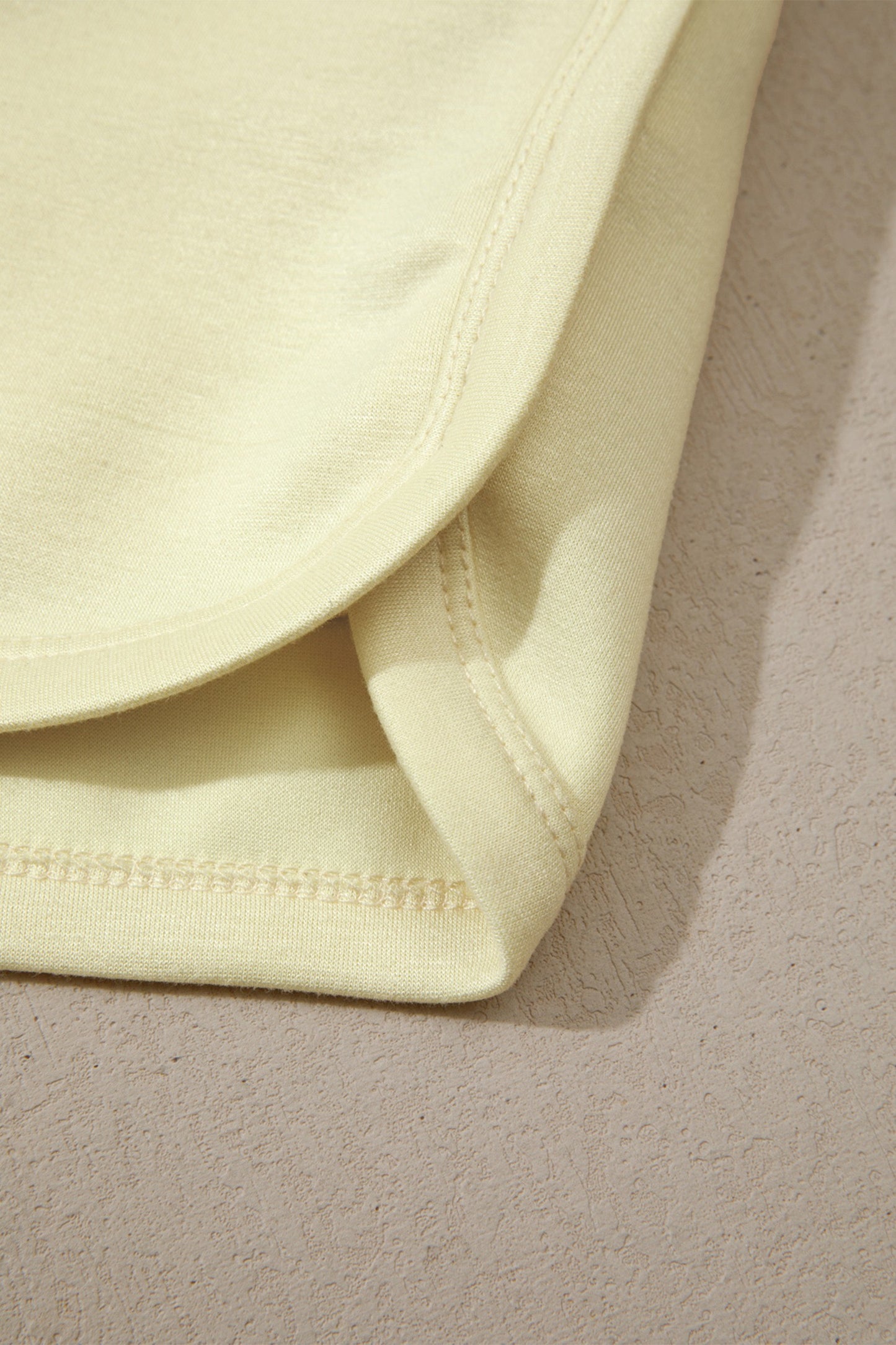 Yellow Cream Solid Color Exposed Seam Mock Neck Oversize Tee Casual Shorts 2pcs Set