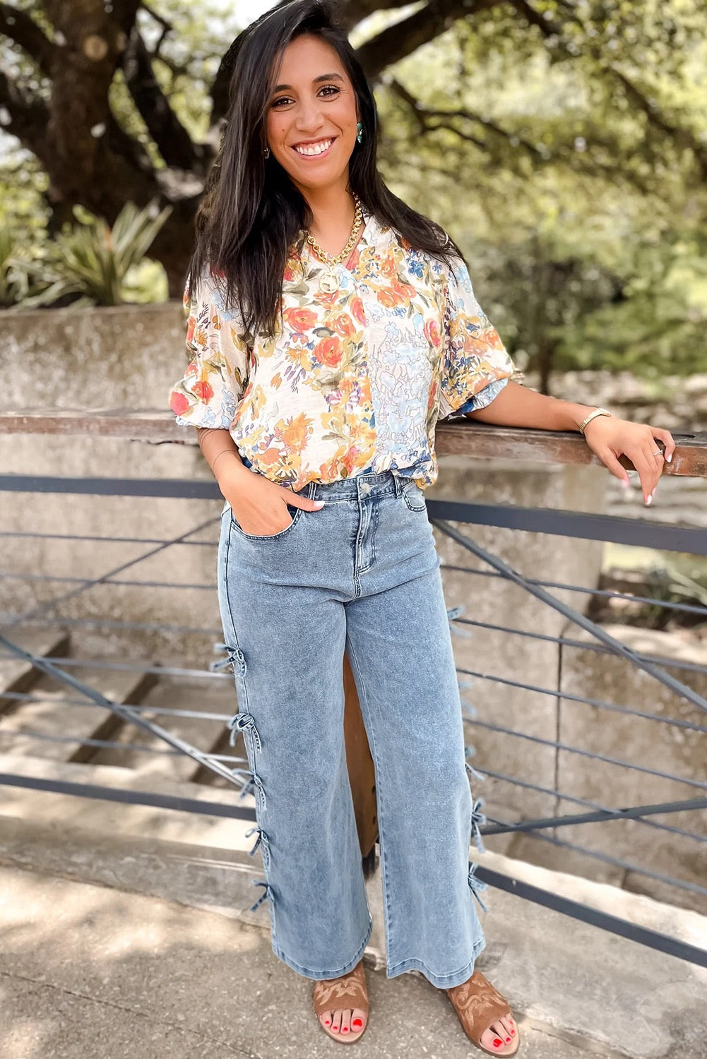 Bow Knot, side detail Straight Leg Jeans