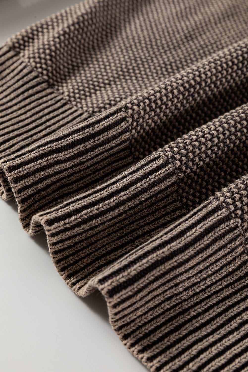 Casual Sweater Dark Brown Contrast Cable Knit Sleeve