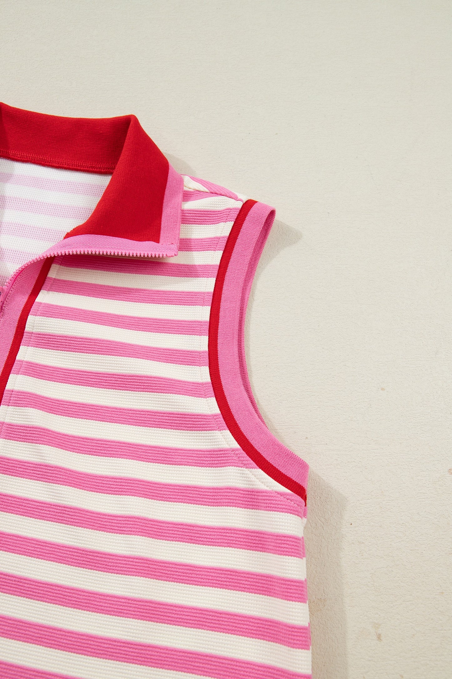 Pink Stripe Contrast Trim Short Sleeve Top Loose Skort 2pcs Casual Outfit