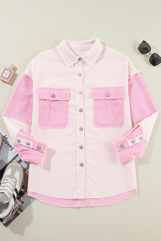 Two Tone Exposed Seam Corduroy Shacket