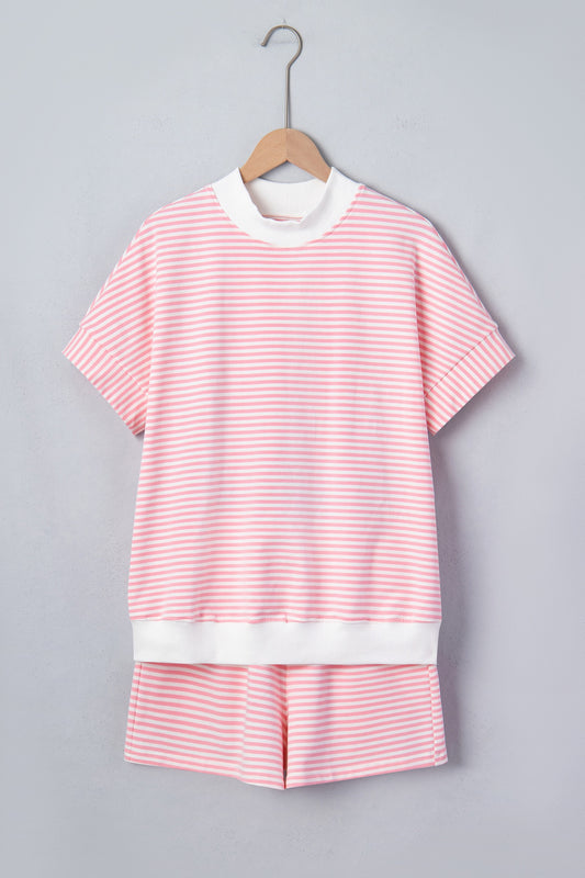 Pink Stripe Shorts Set
