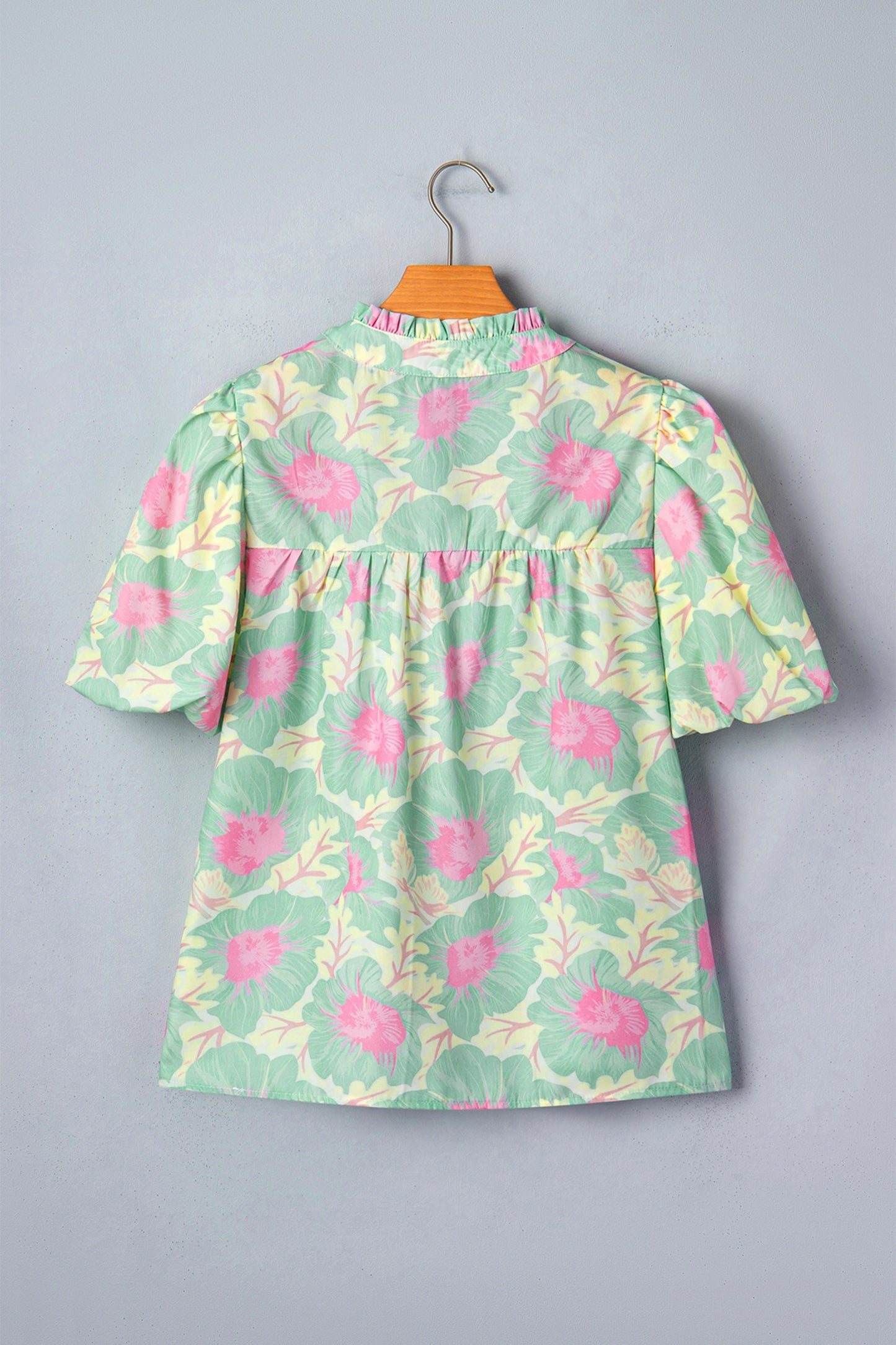 Short Bubble Sleeve Summer Floral Top