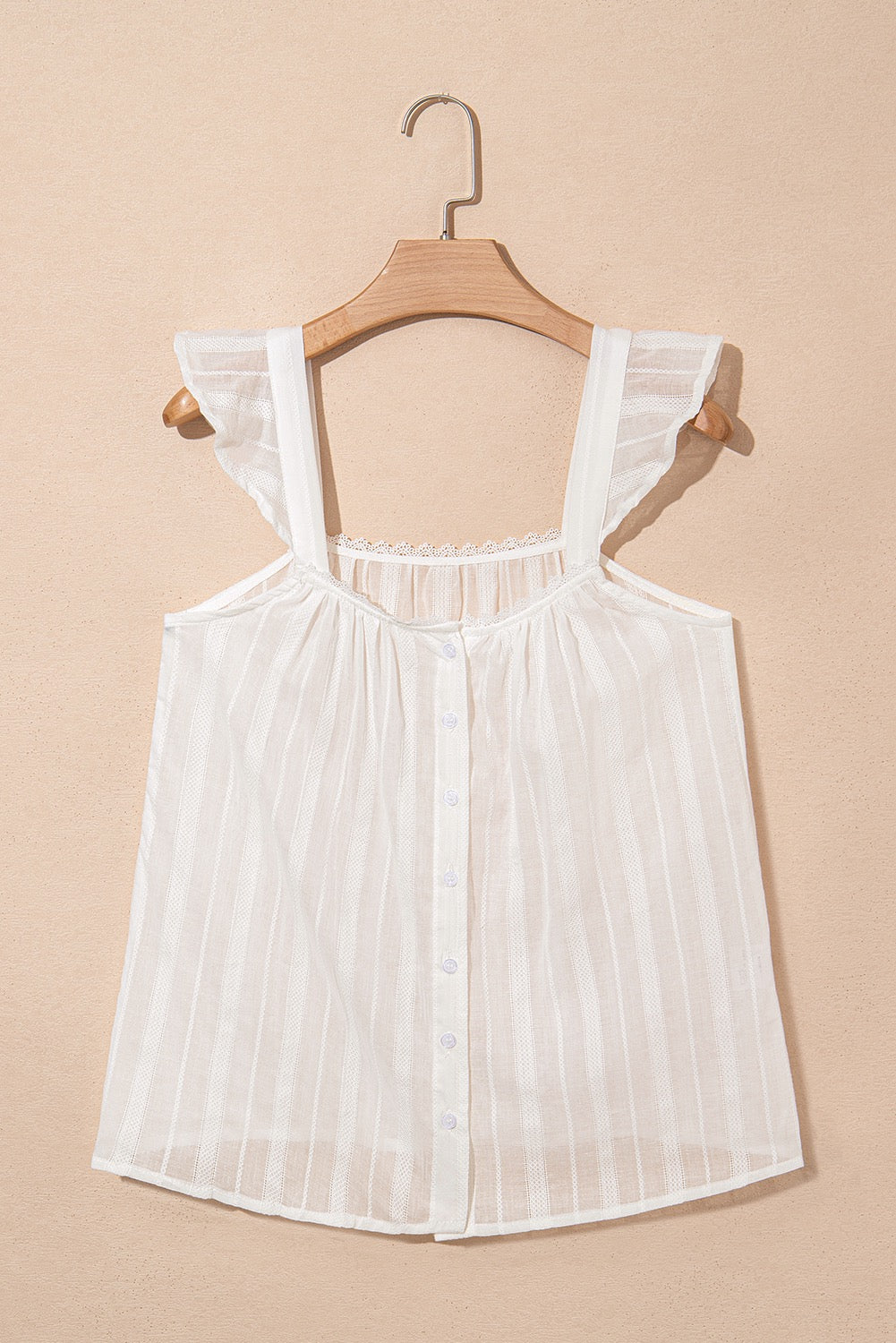 White Lace Crochet Ruffled Buttoned Loose Fit Tank