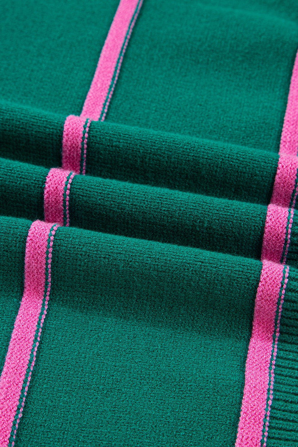 Green Stripe Half Buttons Drop Shoulder Oversized Sweater