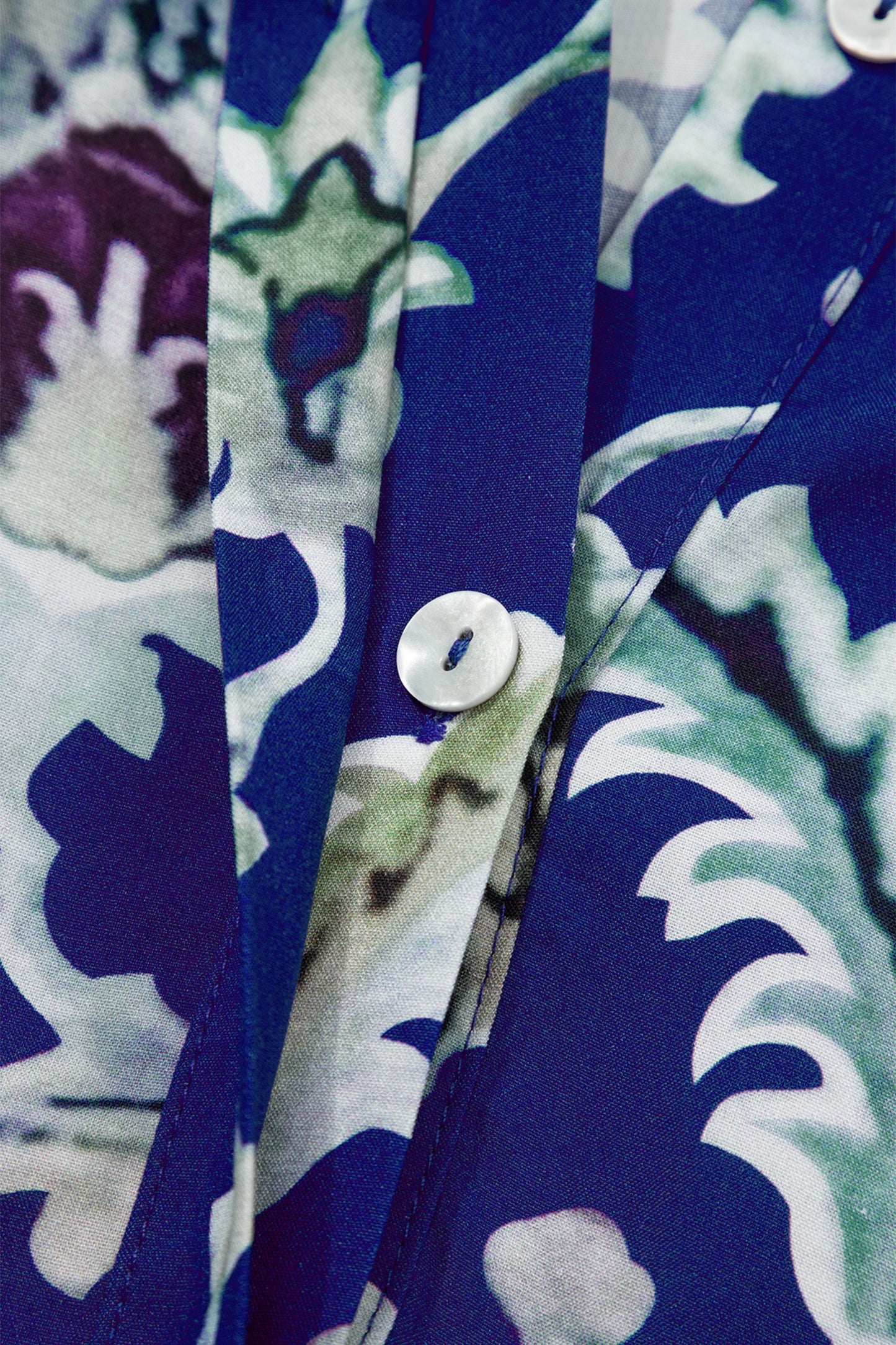 Blue Wild Floral Print Frilled Collar Half Sleeve Maxi