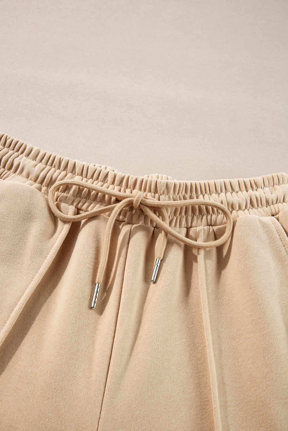 Beige Zippered Jacket and Drawstring Waist Set