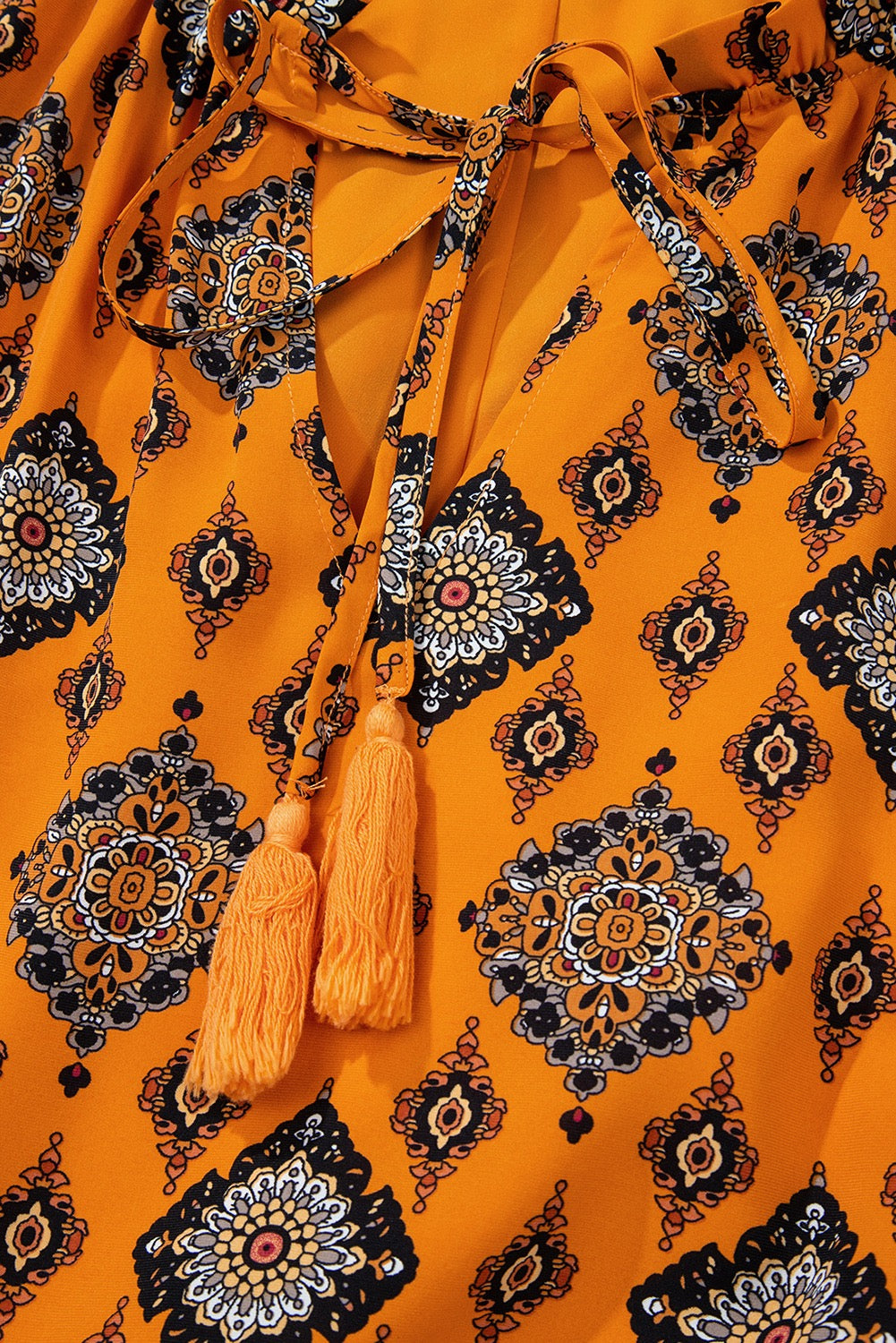 Orange Geometric Print Tiered Frilled Loose Fit Midi Dress