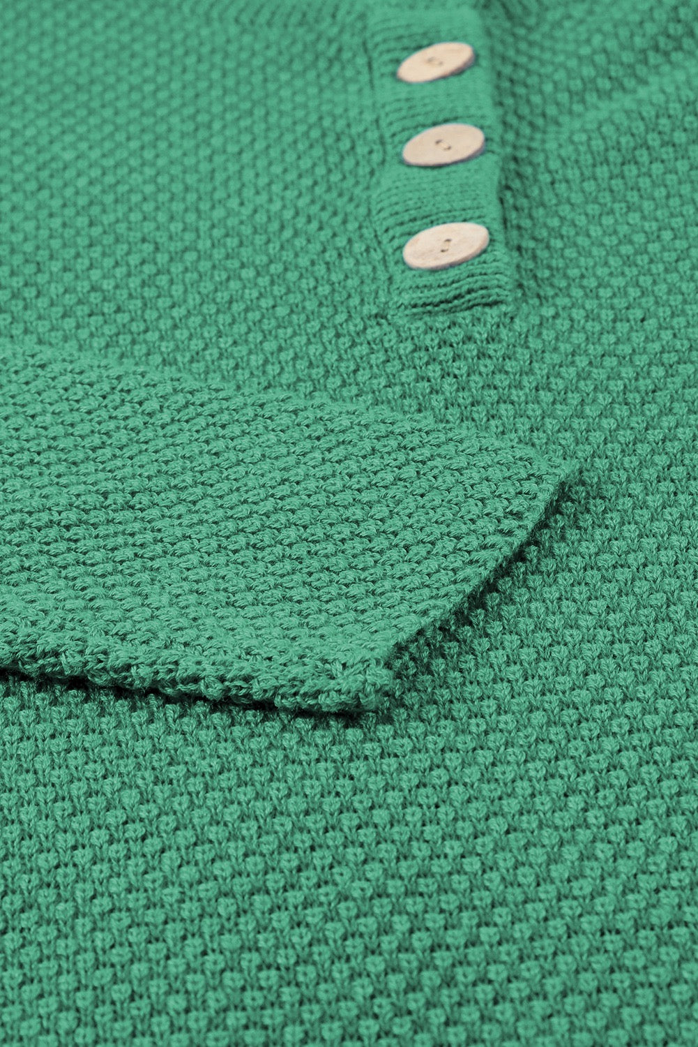 Green Henley Pullover Drop Shoulder Knit Top with Side Slits
