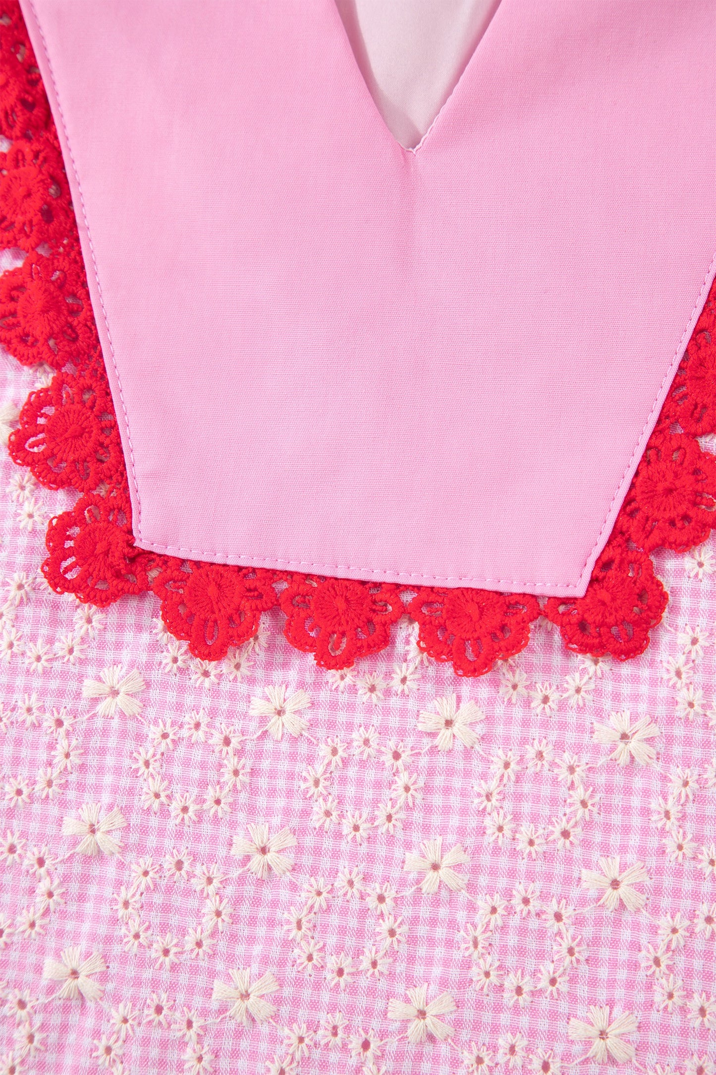 Pink Square Neck Short Puff Sleeve Pleated Floral Blouse