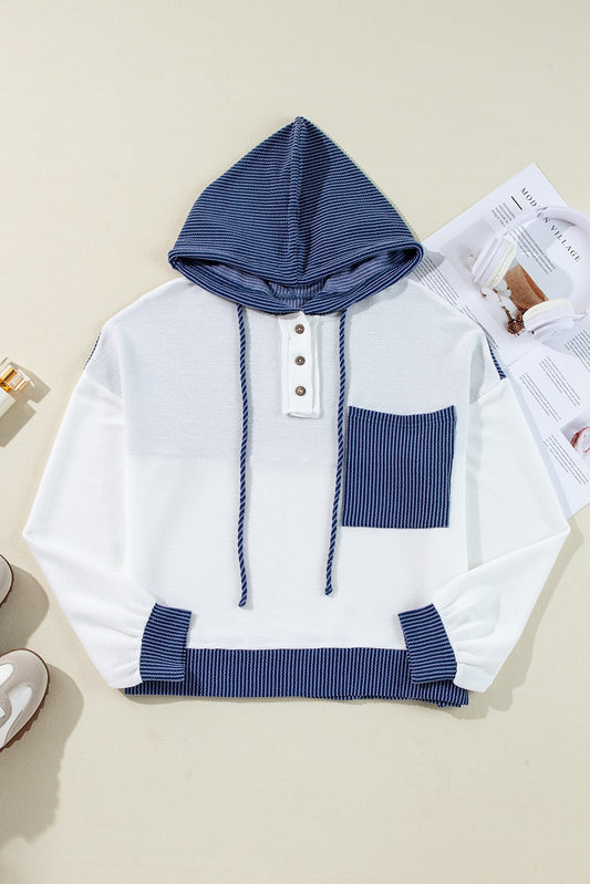 White Corded Drawstring Hoodie