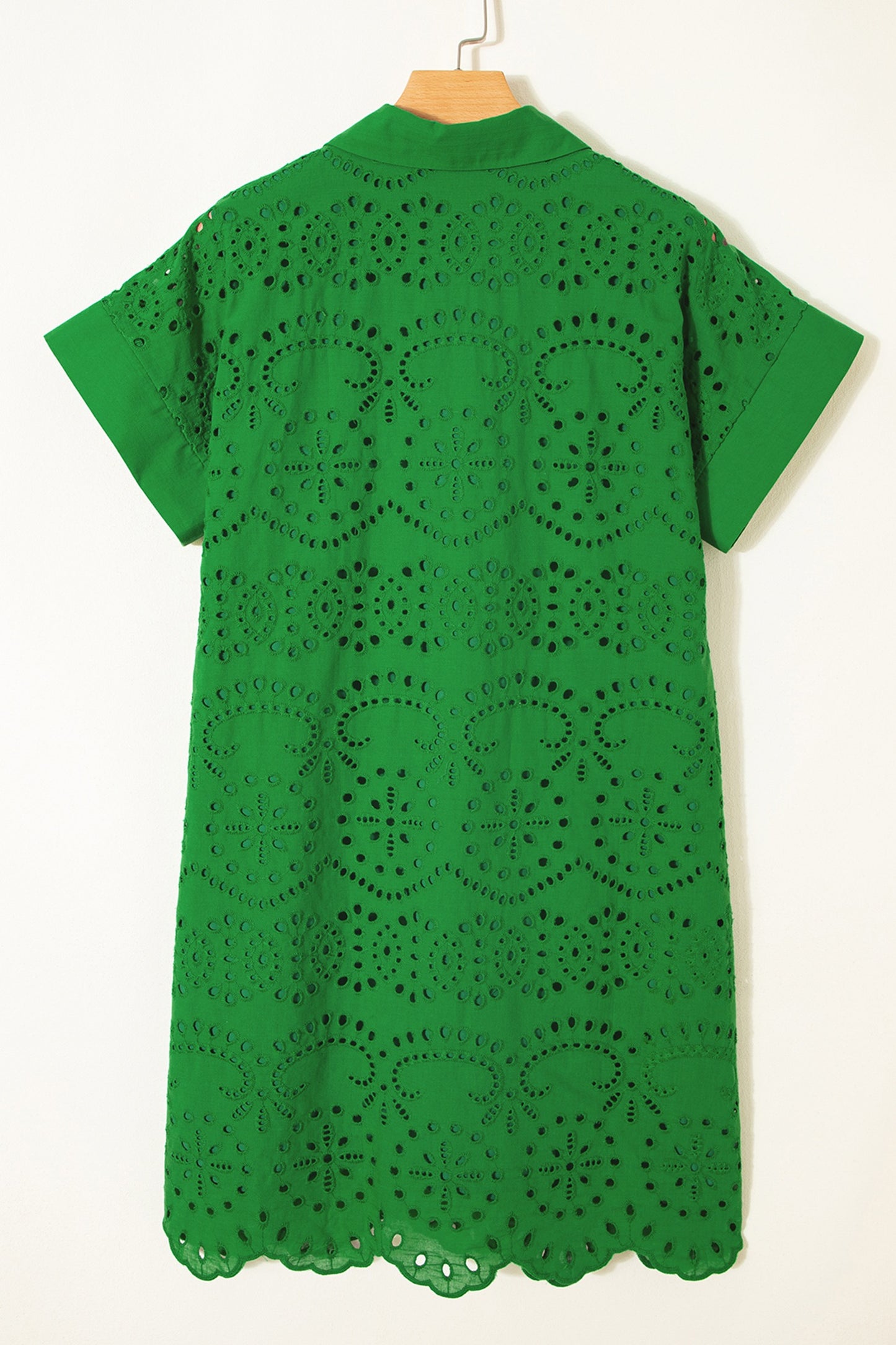 Green Eyelet Embroidered Shirt Dress