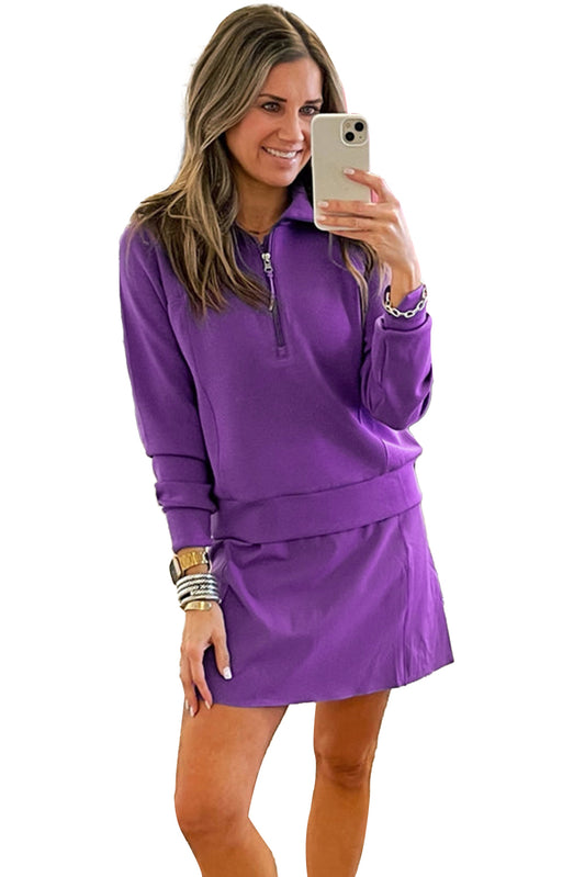 Wisteria Half Zip Sporty Pullover Mini Skirt 2pcs Outfit
